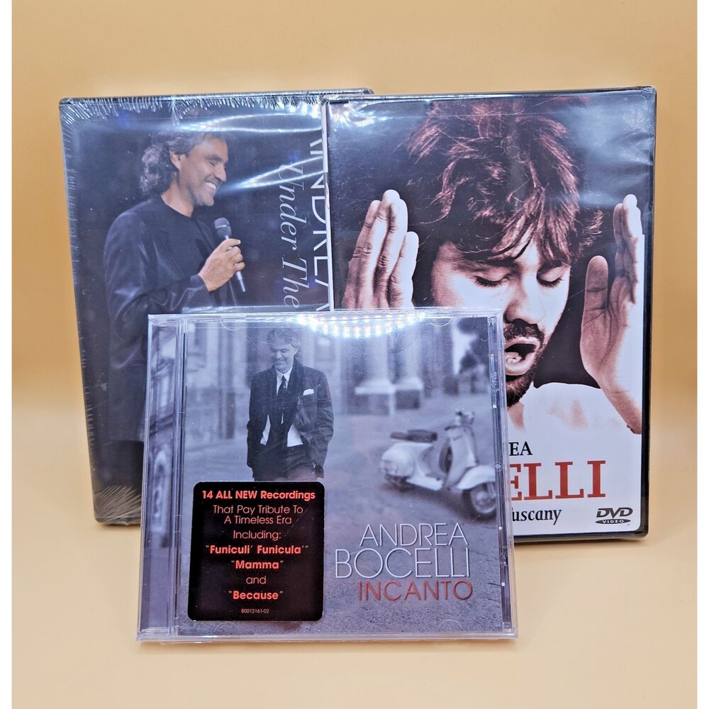 Andrea Bocelli Lot of 3 (2 DVDs and 1 CD) Desert Sky, Night in Tuscany, Incanto